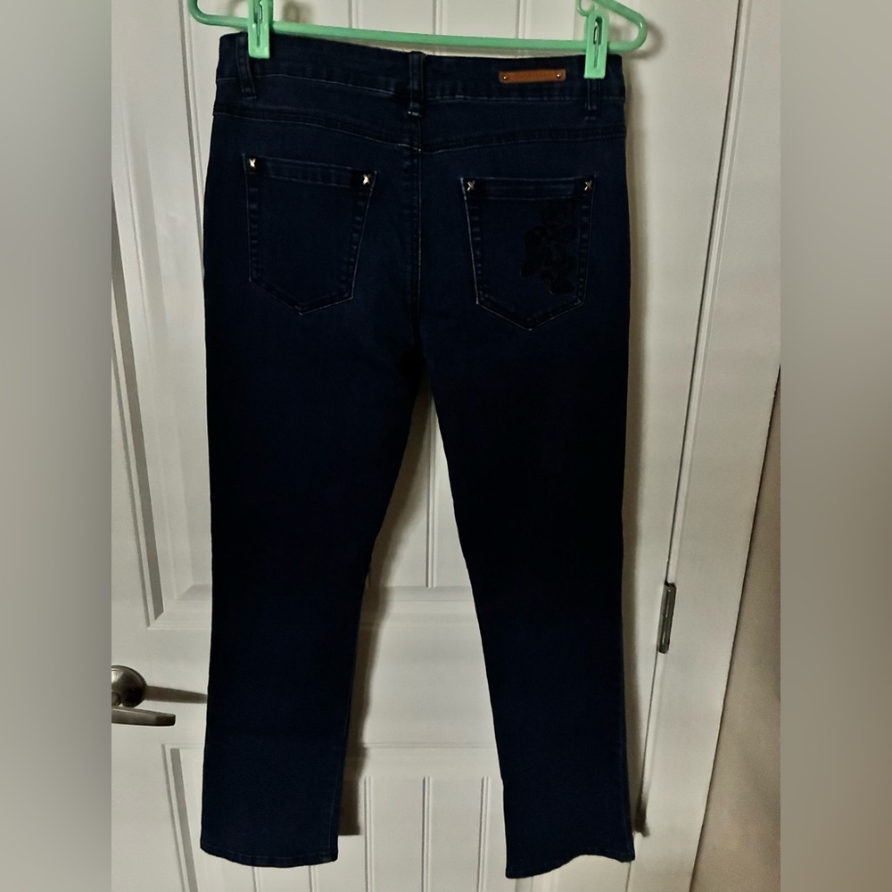 Simon Chang stretch Women's Navy Denim with embroidered front and back pocket